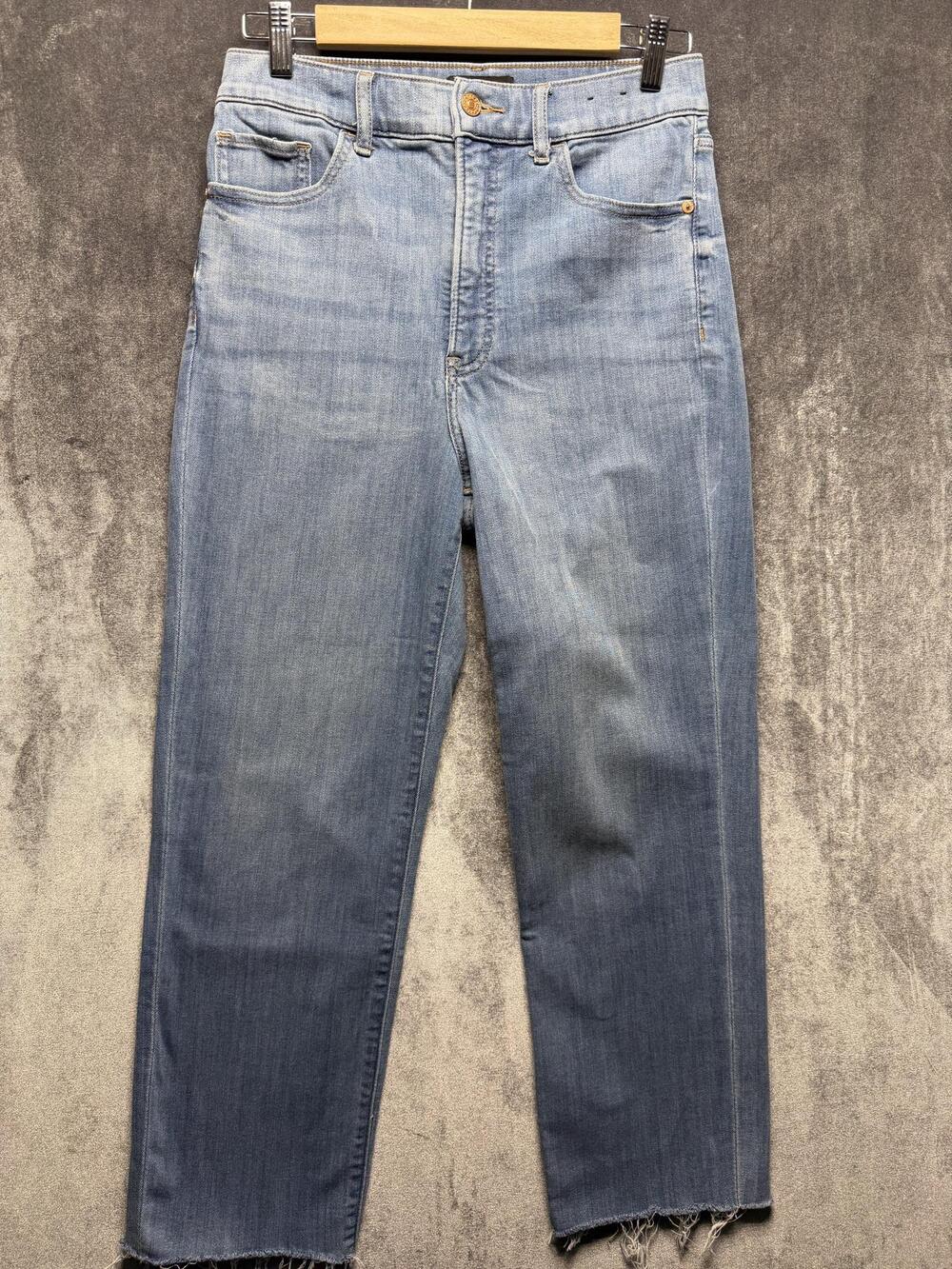 Express Jeans Womens 6 Blue High Rise Straight Crop Fringe Hem Stretch Denim